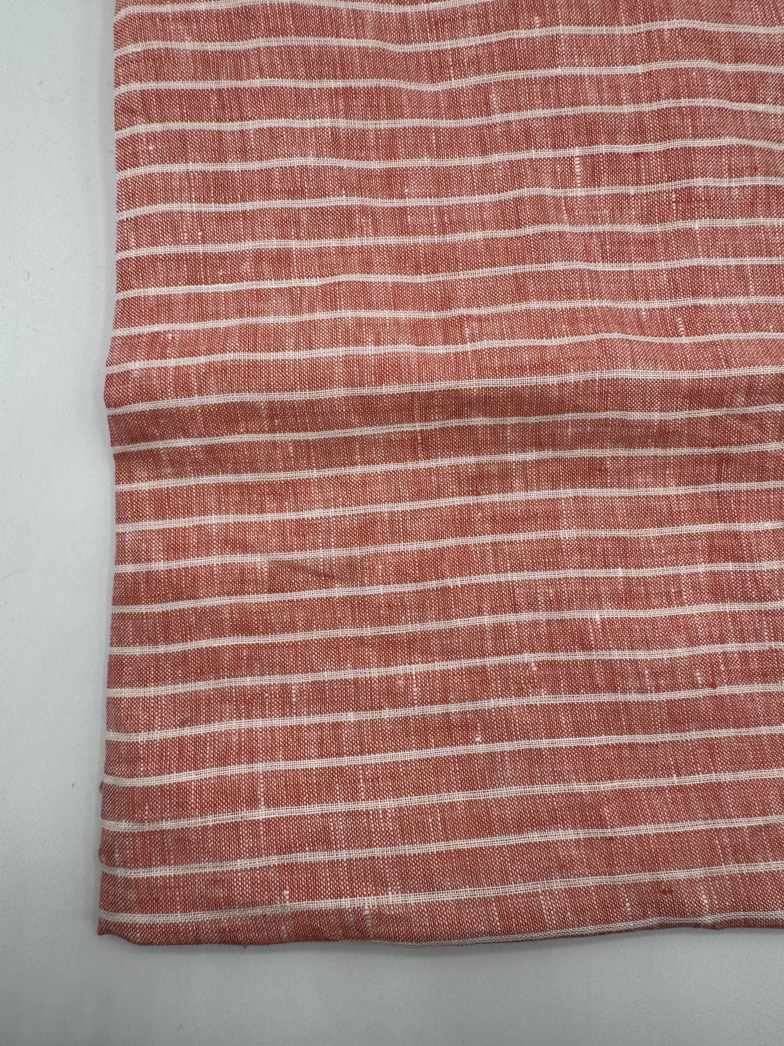 %100 Keten Kumaş - Somon Çizgili