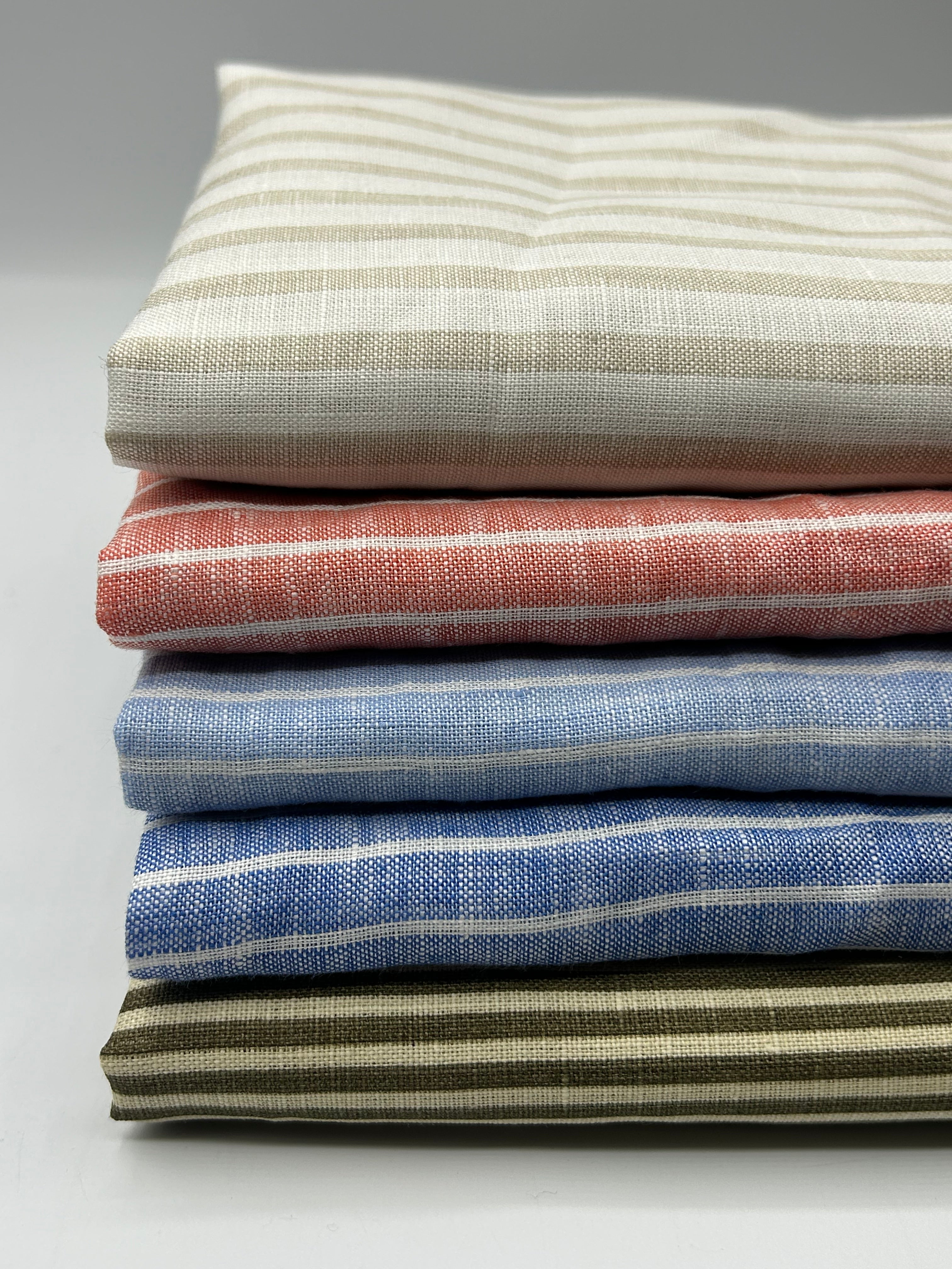 %100 Keten Kumaş - Natural Çizgili