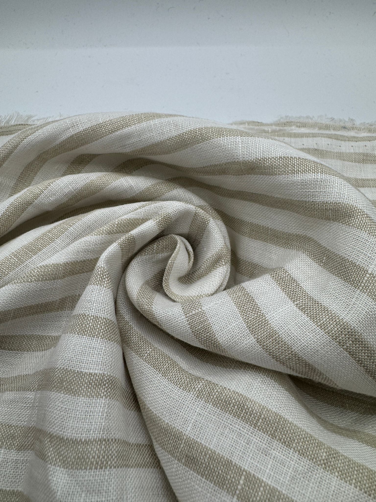 %100 Keten Kumaş - Natural Çizgili
