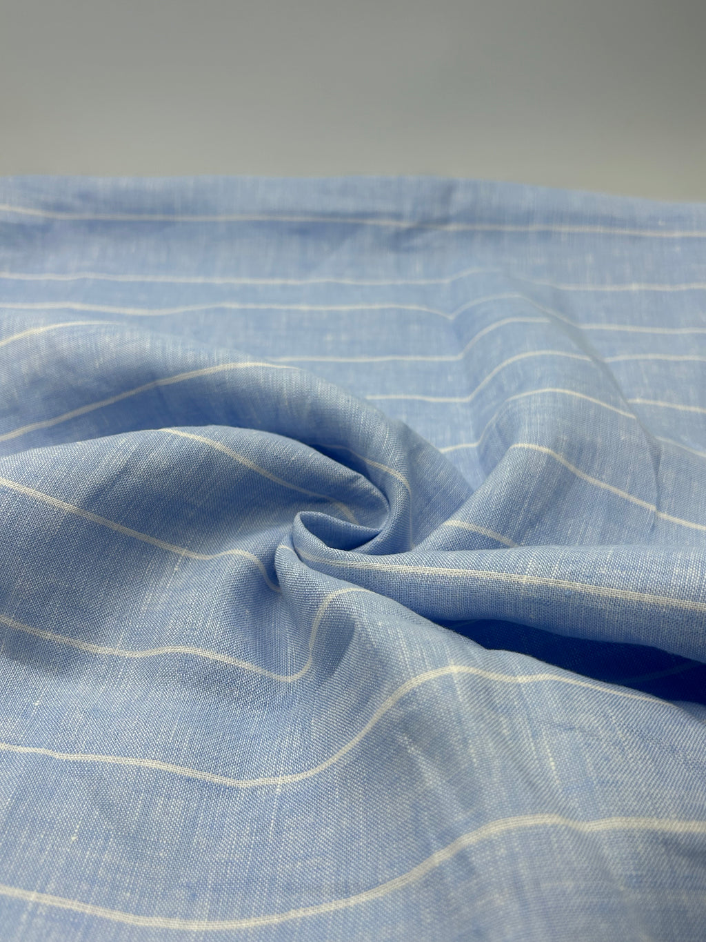 %100 Keten Kumaş - Gök Mavi Çizgili