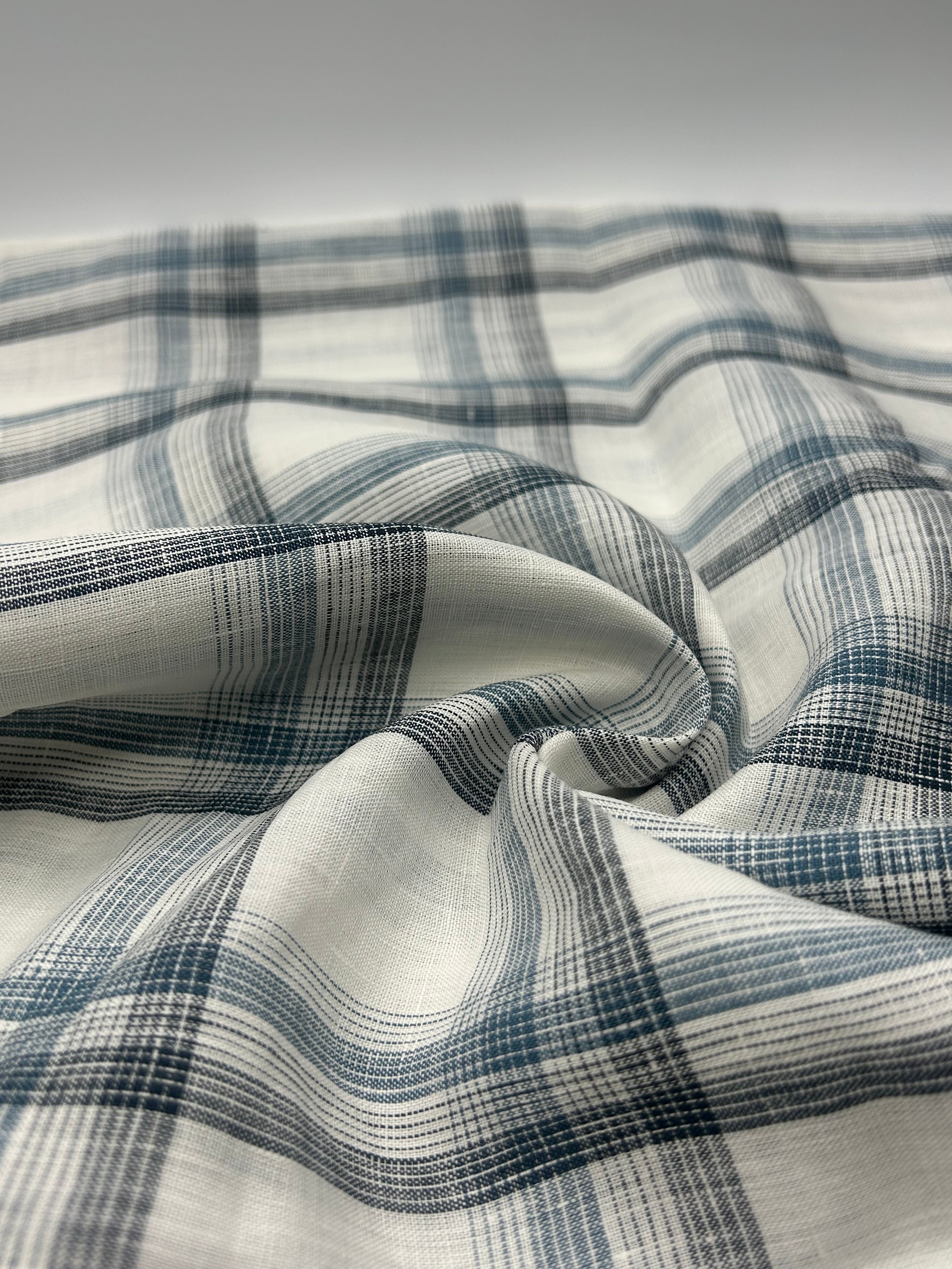 %100 Keten Kumaş - Etnik Kareli