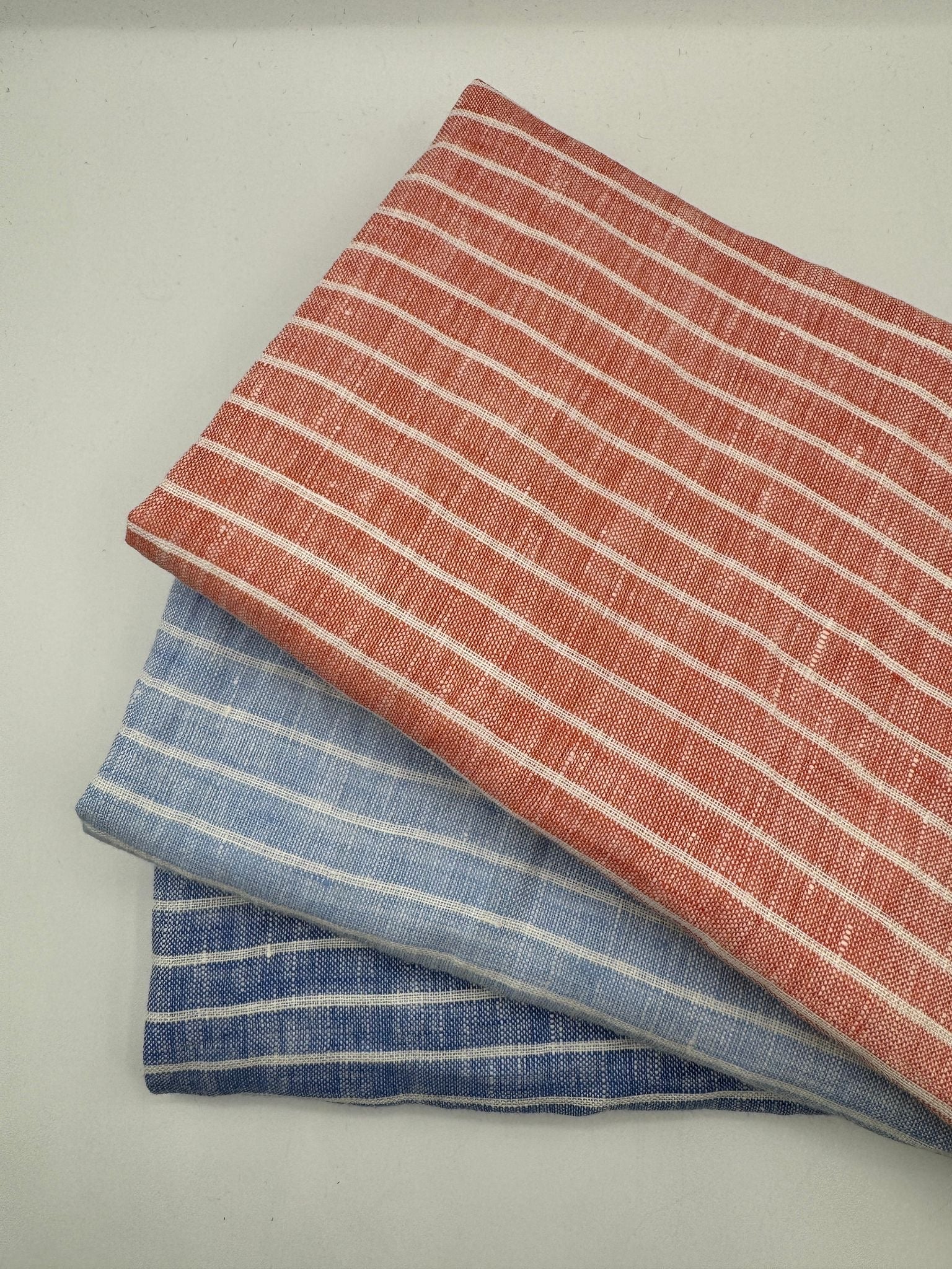 %100 Keten Kumaş - Somon Çizgili
