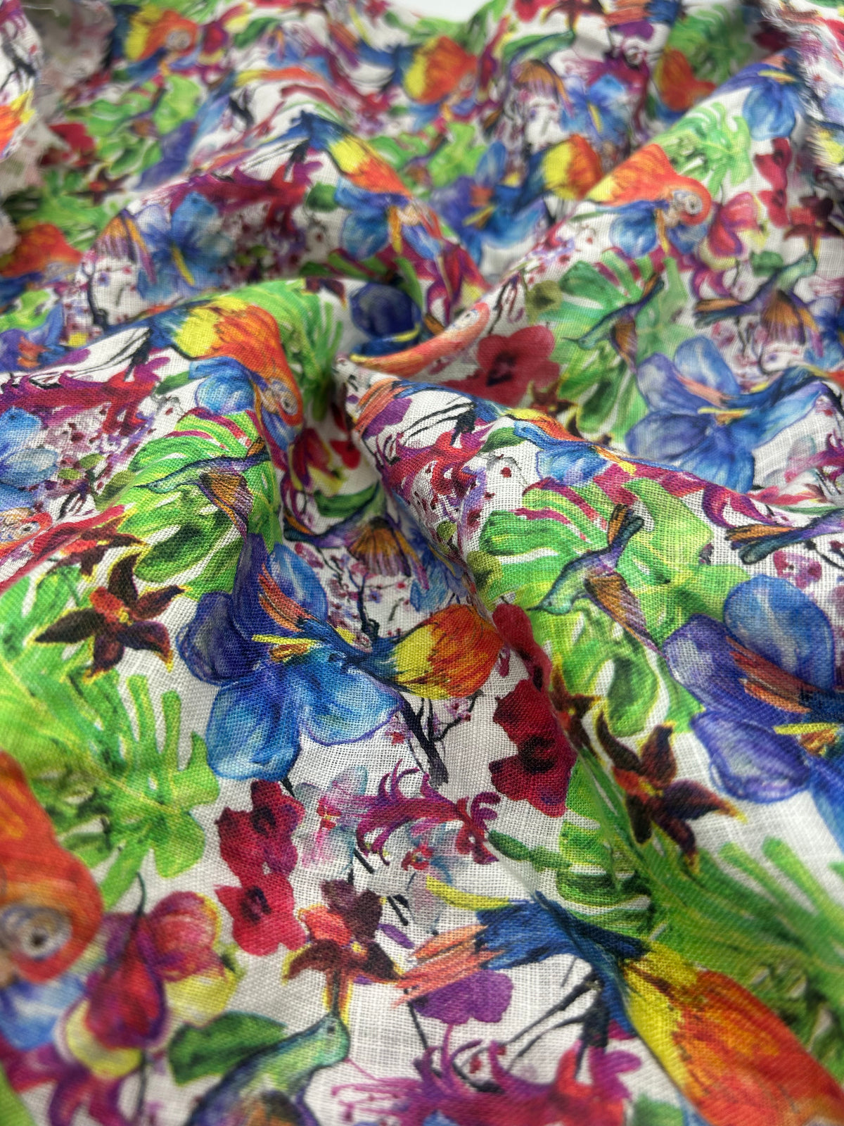 %100 Keten Kumaş - Flowers Desenli