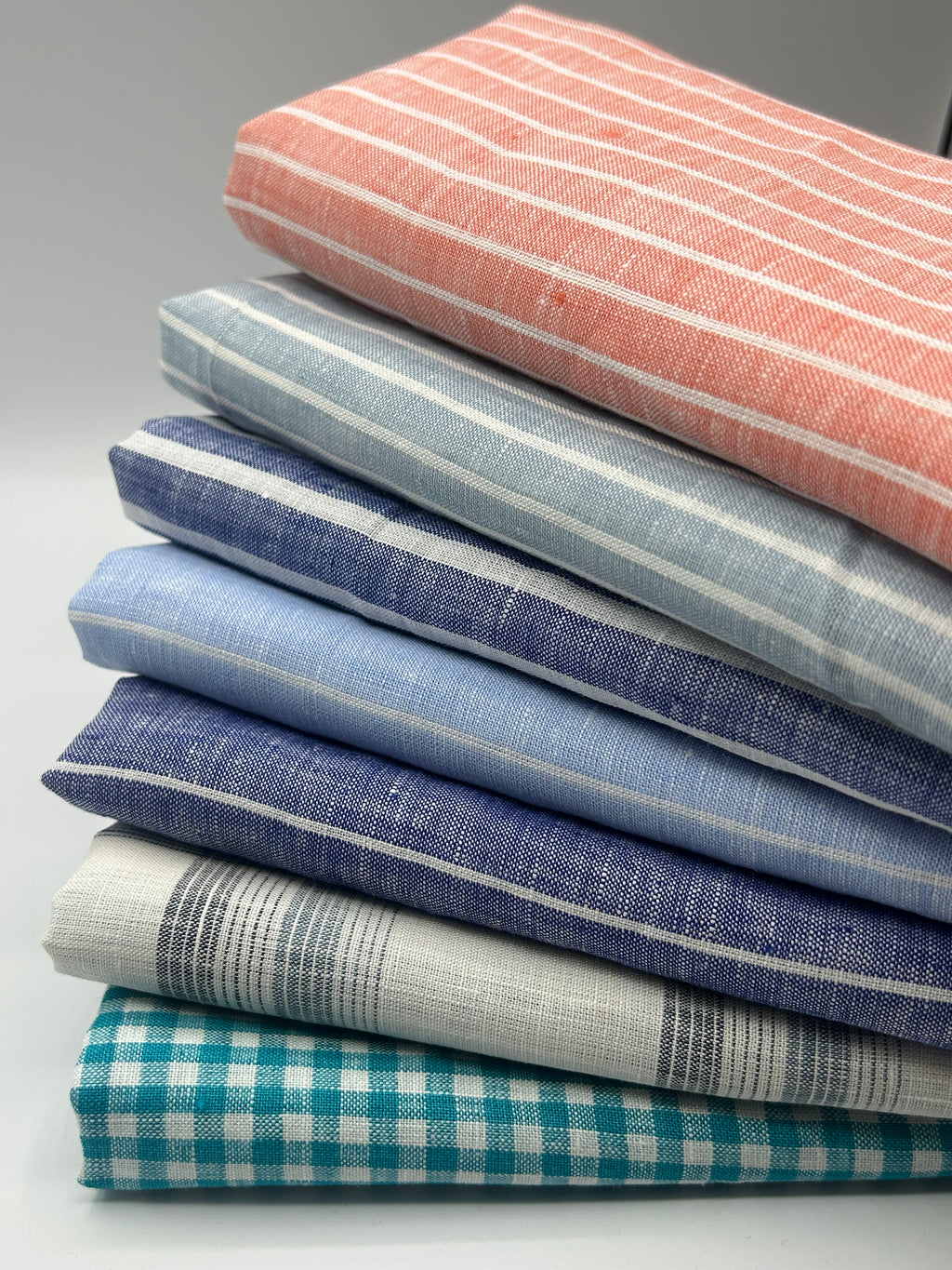 %100 Keten Kumaş - Gök Mavi Çizgili