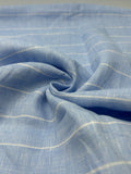 %100 Keten Kumaş - Gök Mavi Çizgili