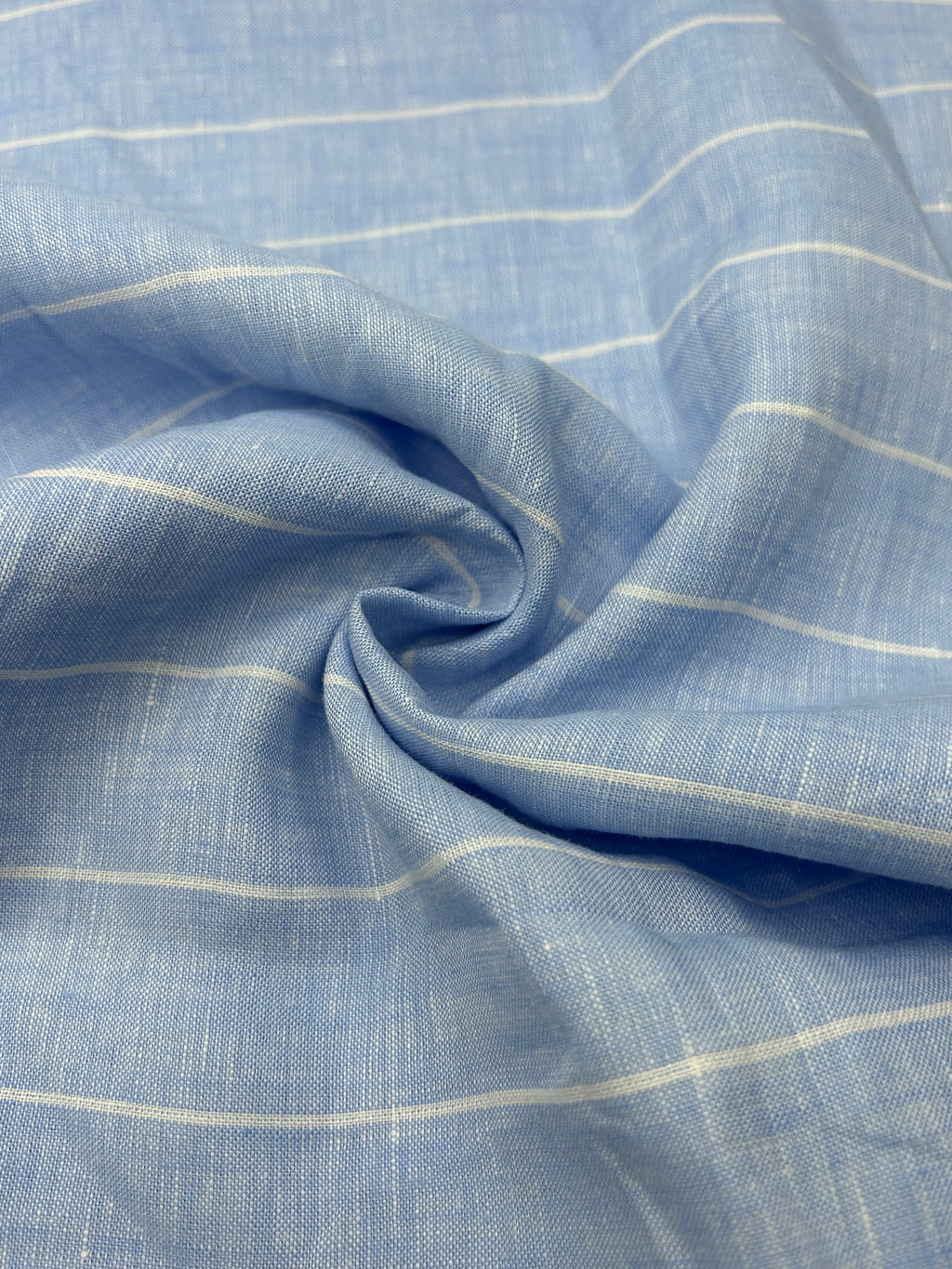 %100 Keten Kumaş - Gök Mavi Çizgili
