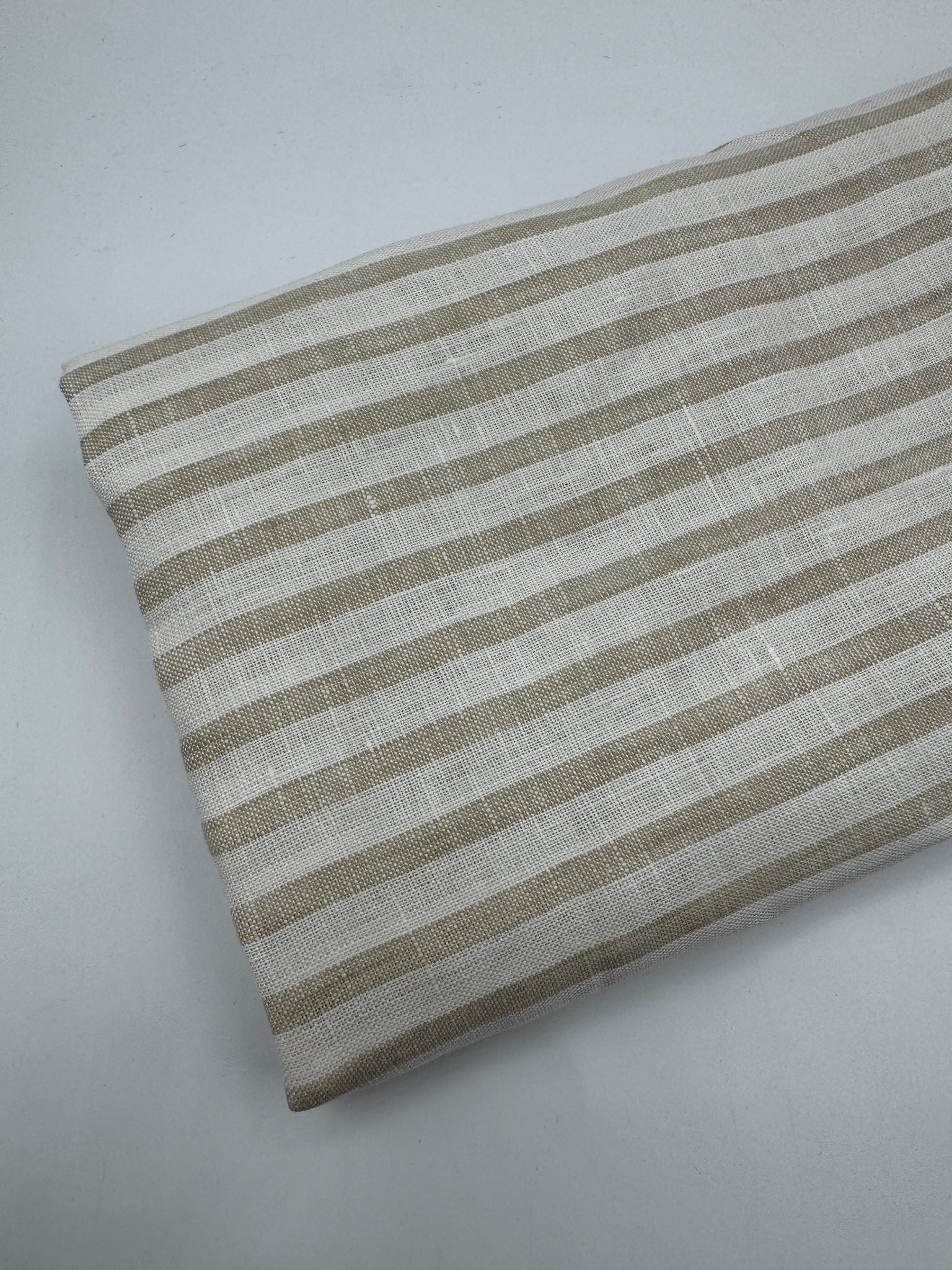 %100 Keten Kumaş - Natural Çizgili