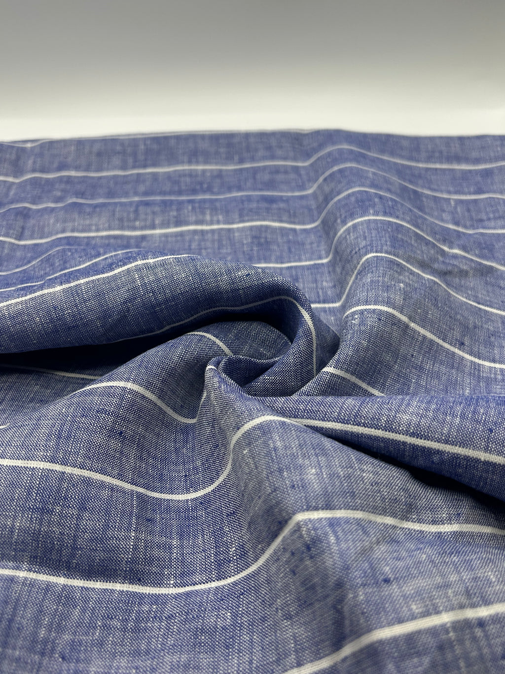 %100 Keten Kumaş - İndigo Çizgili