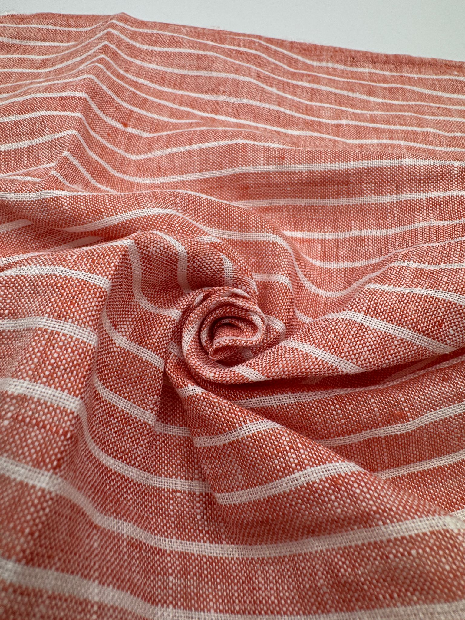 %100 Keten Kumaş - Somon Çizgili