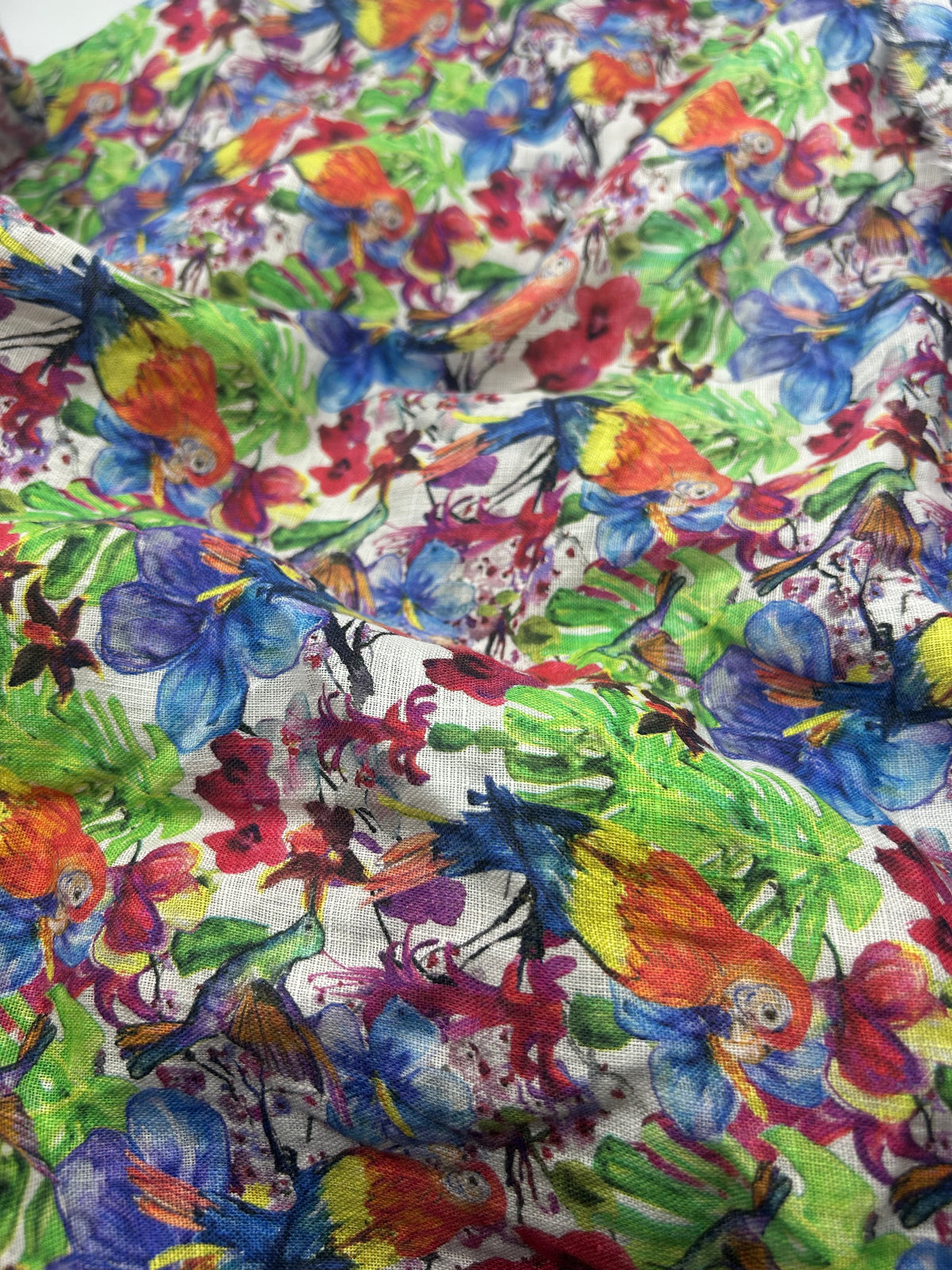 %100 Keten Kumaş - Flowers Desenli