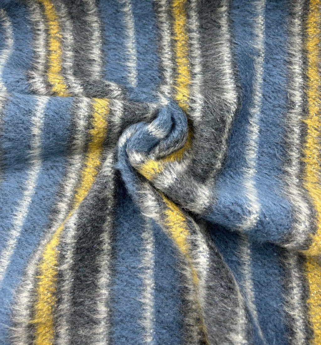 Su Fırçalı Buklet Kumaş - Mavi-Sarı