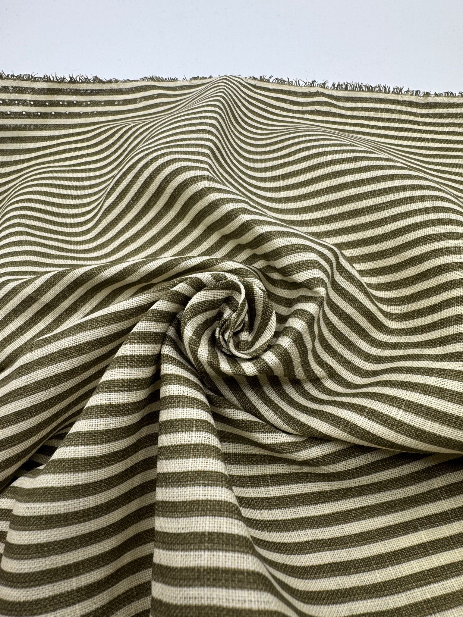 %100 Keten Kumaş - Zeytin Çizgili