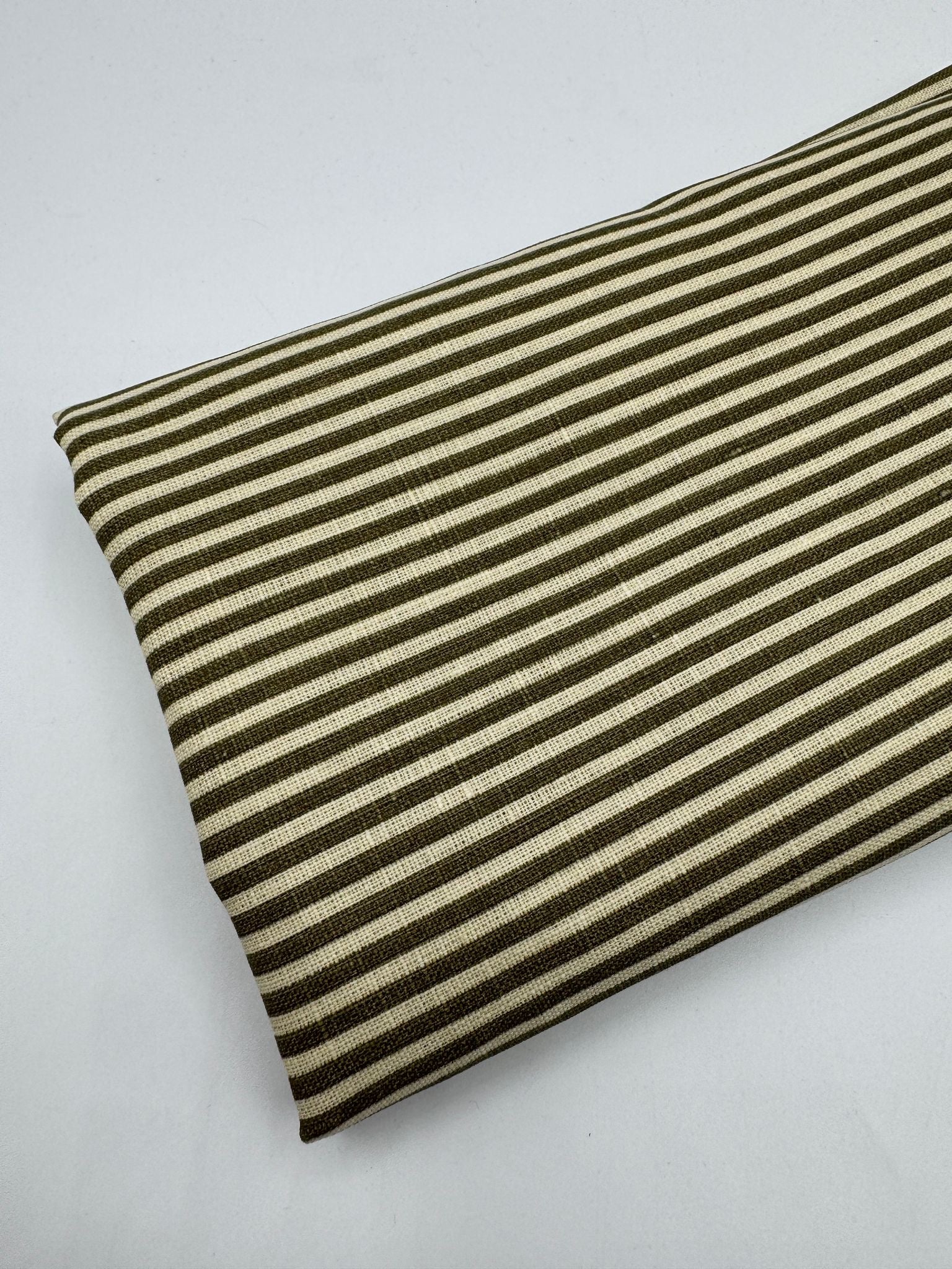 %100 Keten Kumaş - Zeytin Çizgili