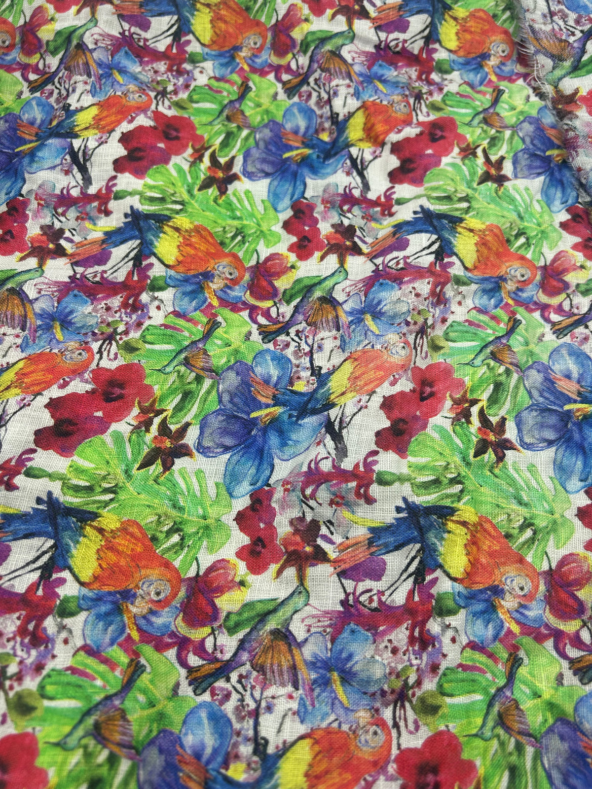 %100 Keten Kumaş - Flowers Desenli