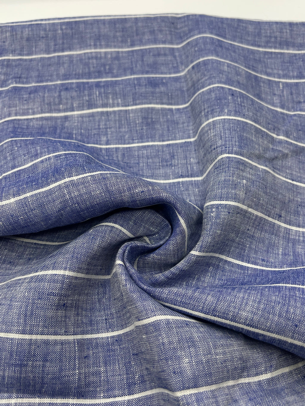 %100 Keten Kumaş - İndigo Çizgili