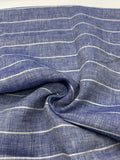 %100 Keten Kumaş - İndigo Çizgili